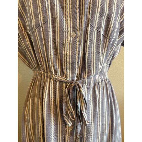 JAPNA Shirt Dress Blue White Striped Elastic Waist Casual Travel | MEDIUM - Picture 5 of 7